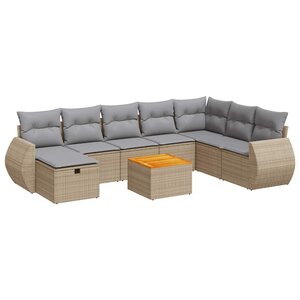 vidaXL Salon de jardin avec coussins 9 Pièces beige résine tressée