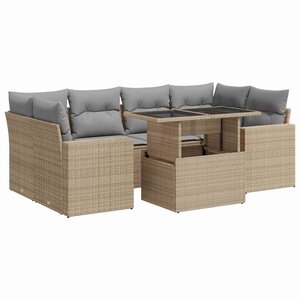 vidaXL Salon de jardin avec coussins 7 Pièces beige résine tressée