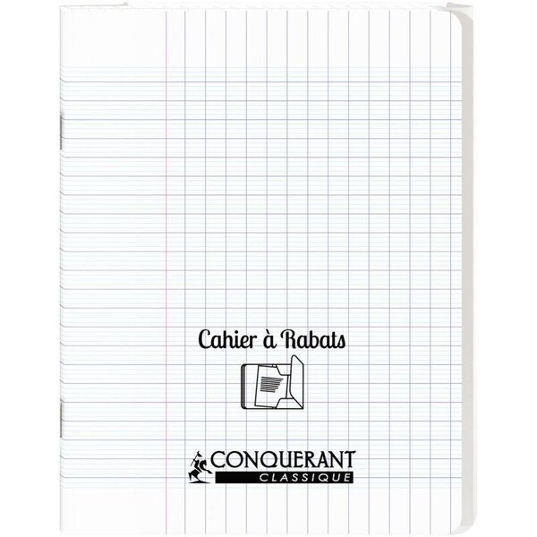 Cahier 48 pages seyès 90 g avec couverture polypropylène incolore 3 rabats  format 17 x 22 cm CONQUERANT