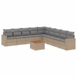 vidaXL Salon de jardin avec coussins 10 Pièces beige résine tressée