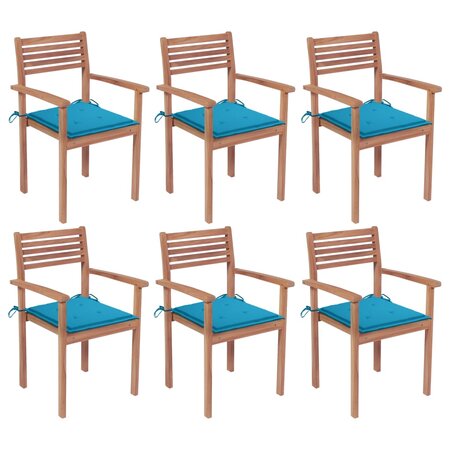 vidaXL Chaises de jardin empilables avec coussins lot de 6 Teck solide