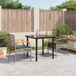 vidaXL Ensemble à manger de jardin 3 Pièces coussins gris résine tressée