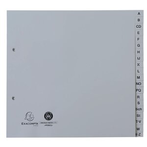 Intercalaires Imprimés Alphabétiques Pp Recyclé Gris A-z (alphabet Allemand) - 20 Positions - 2/3 A4 - Gris - Exacompta