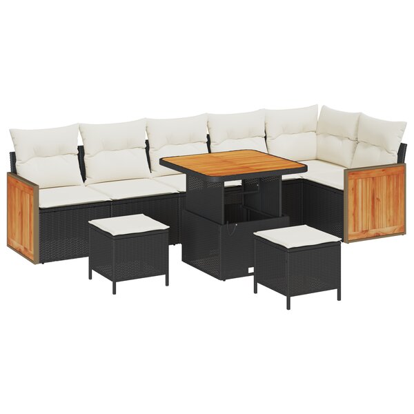 Ensemble de canapés de jardin 9 pièces avec coussins Noir Rotin synthétique Acacia