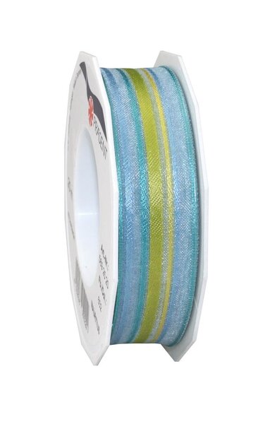 Organza à rayures laitonné mauritius 20-m-rouleau 25 mm bleu ciel/vert citron