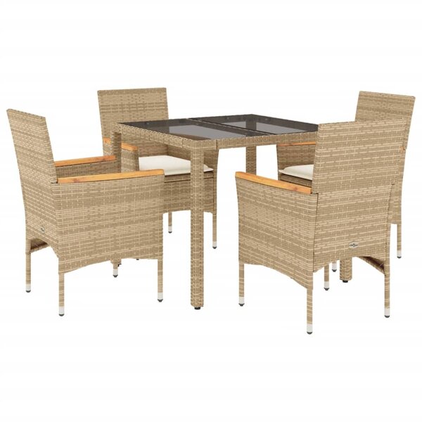 vidaXL Ensemble à manger de jardin et coussins 5 Pièces beige rotin verre