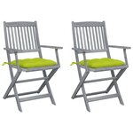 vidaXL Chaises pliables d'extérieur 2 Pièces avec coussins Bois d'acacia