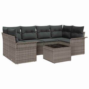 vidaXL Ensemble de canapé de jardin 7 Pièces Gris Poly rotin