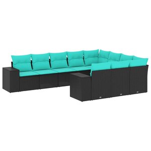 vidaXL Salon de jardin 10 Pièces avec coussins noir résine tressée