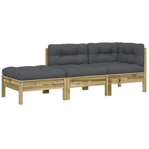 vidaXL Canapé de jardin avec coussins et repose-pied 3 places