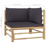 vidaXL Salon de jardin 3 Pièces avec coussins gris foncé bambou