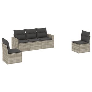 vidaXL Salon de jardin 5 Pièces avec coussins gris clair résine tressée