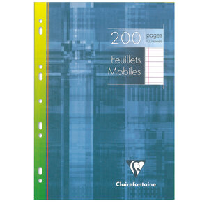 Feuillets mobiles s/étui 21x29 7 200p ligné + marge CLAIREFONTAINE