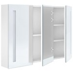 vidaXL Armoire de salle de bain à miroir LED 89x14x62cm Blanc brillant