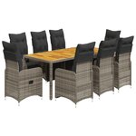vidaXL Ensemble de bistro de jardin 9 Pièces coussins gris poly rotin