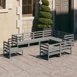 vidaXL Salon de jardin 9 Pièces gris bois de pin massif