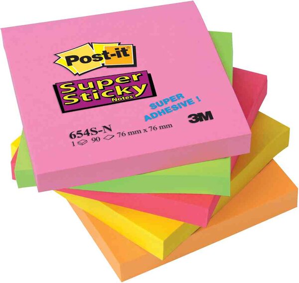 Post-it Notes repositionnables Super Sticky Néon,76 x 76 mm POST-IT
