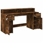 Bureau table poste de travail meuble d'ordinateur informatique étude et lumières LED chêne fumé 160 x 55 x 91cm bois d'ingénierie brun 02_0023786