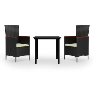 vidaXL Ensemble à manger de jardin avec coussins 3 Pièces noir