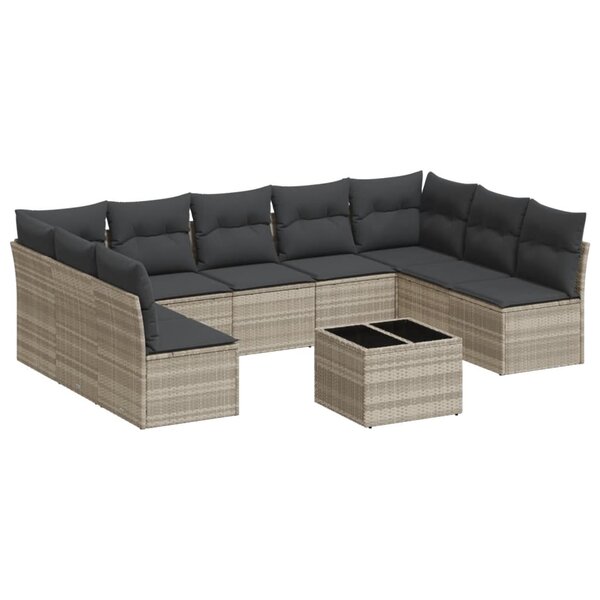 vidaXL Salon de jardin avec coussins 10 Pièces gris clair résine tressée