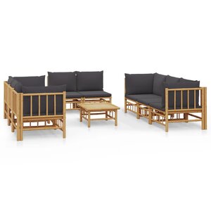 vidaXL Salon de jardin 9 Pièces avec coussins gris foncé bambou