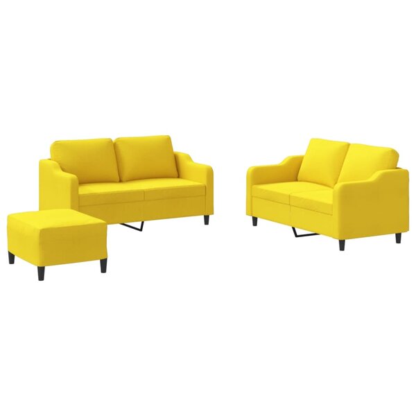 vidaXL Ensemble de canapés 3 Pièces avec coussins Jaune clair Tissu