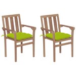 vidaXL Chaises de jardin 2 Pièces avec coussins vert vif Bois de teck