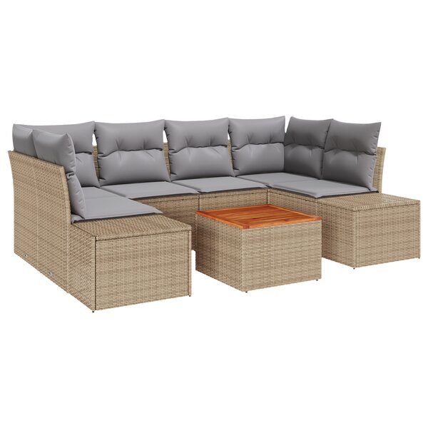 vidaXL Ensemble de canapé de jardin 7 pièces avec coussins beige poly rattan acacia