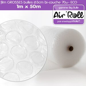 Lot de 6 rouleaux de film grosses bulles d'air largeur 1m x longueur 50m - gamme air'roll  eco