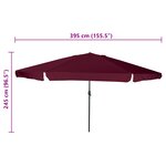 Parasol de jardin vidaXL ø395x245 cm Rouge Bordeaux
