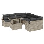 vidaXL Ensemble de Canapé de Jardin 9 Pièces avec Coussins Gris Clair Poly Rattan