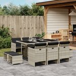 vidaXL Ensemble à manger de jardin 11Pièces avec coussins gris poly rotin