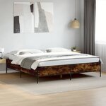 vidaXL Cadre de lit chêne fumé 180x200 cm bois d'ingénierie et métal