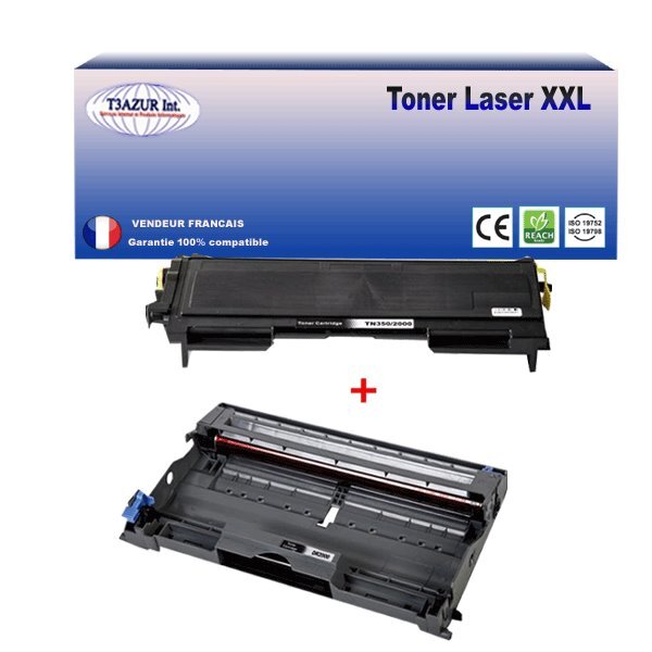 Kit Tambour+Toner compatible avec Brother TN2000, DR2000 pour Brother HL2020,HL2030, HL2032, HL2035, HL2037, HL2040, HL2040N, HL2050, HL2070N - T3AZUR