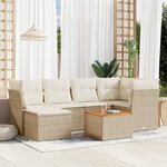 vidaXL Salon de jardin avec coussins 7 Pièces beige résine tressée