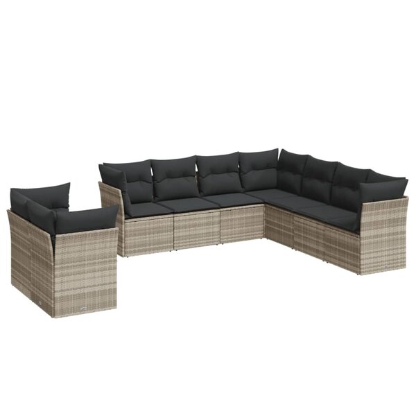vidaXL Salon de jardin 9 Pièces avec coussins gris clair résine tressée