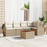 vidaXL Ensemble de canapé de jardin 6 pièces avec coussins Beige Rotin synthétique Acacia