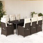 vidaXL Ensemble à manger de jardin et coussins 9 Pièces marron poly rotin