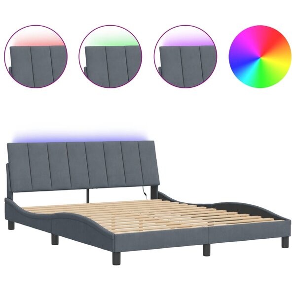 vidaXL Cadre de lit avec lumières LED gris foncé 160x200 cm velours