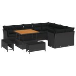 Set de canapé de jardin vidaXL 12 pièces avec coussins Noir Poly Rattan Acacia