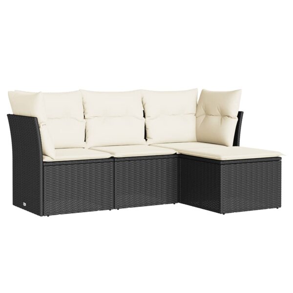 vidaXL Salon de jardin 4 Pièces avec coussins noir résine tressée