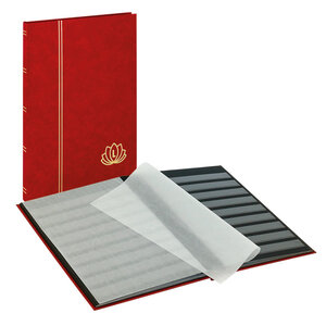 Classeur Lindner Lotus pour timbres 16 pages noires. Couleur - Rouge