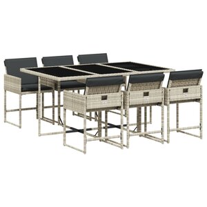 vidaXL Ensemble à manger de jardin et coussins 7 Pièces gris clair rotin