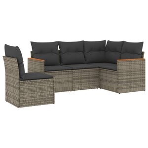 vidaXL Salon de jardin 5 Pièces avec coussins gris résine tressée