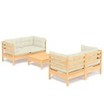 vidaXL Salon de jardin 5 Pièces avec coussins crème bois de pin