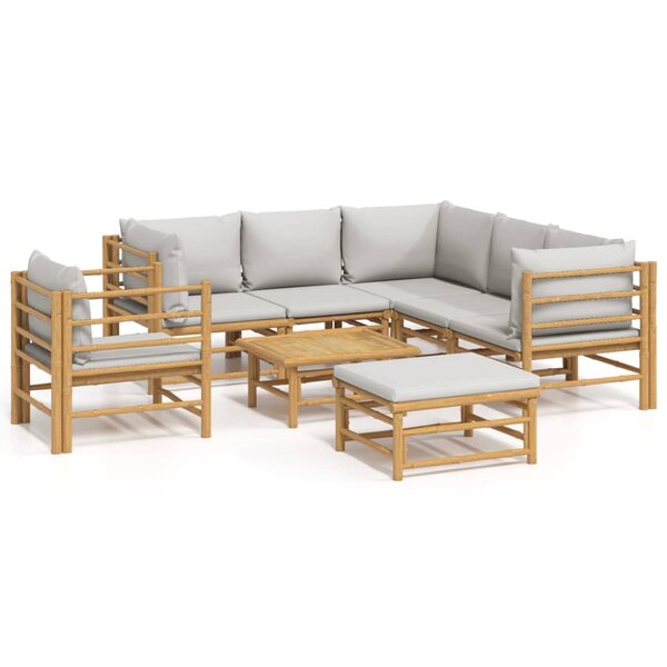 vidaXL Salon de jardin 8 Pièces avec coussins gris clair bambou