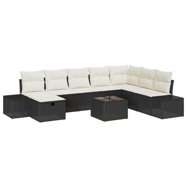 vidaXL Set de canapé de jardin 9 pièces avec coussins noir poly rotin