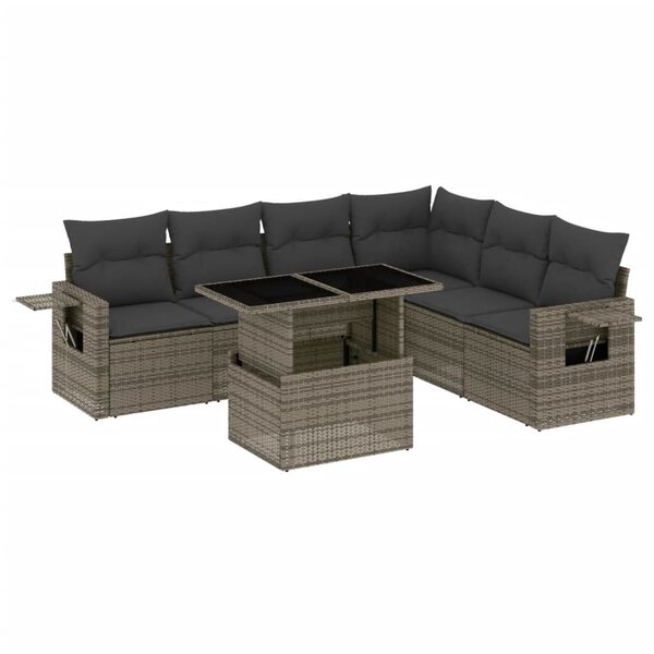vidaXL Salon de jardin avec coussins 7 Pièces gris résine tressée