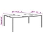 vidaXL Table de jardin 200x150x75 cm Verre trempé/résine tressée Noir