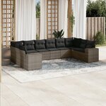 vidaXL Salon de jardin avec coussins 10 Pièces gris résine tressée